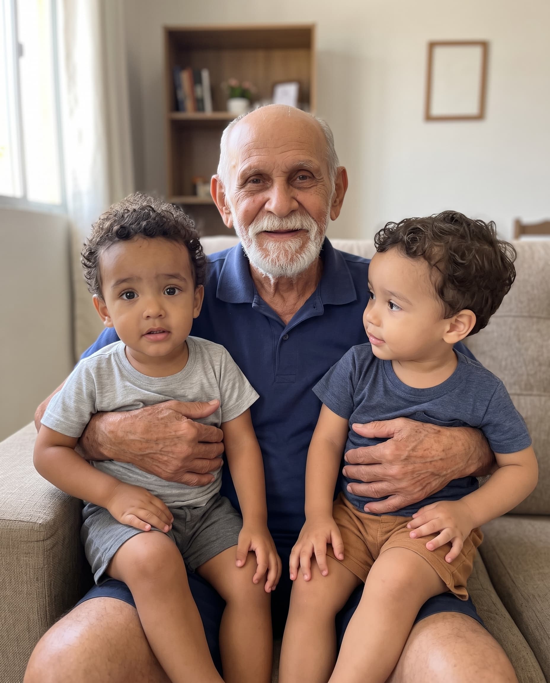 Bisavô com os netos gêmeos